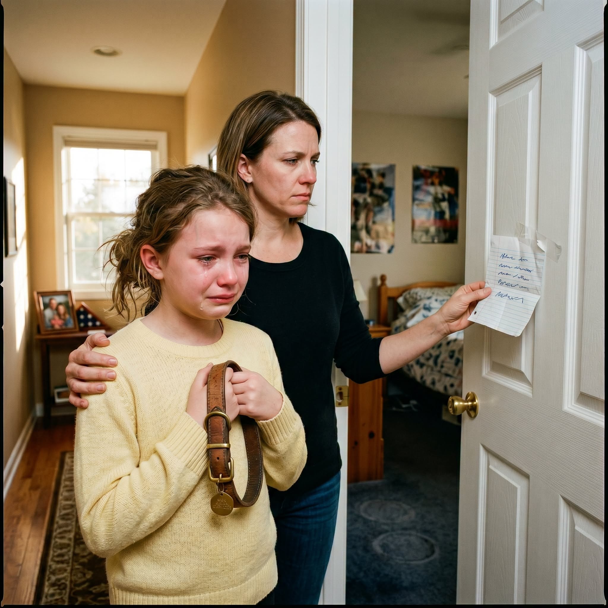 “My in-laws left a note on their 11-year-old daughter’s door: ‘We’ve given your dog away. Don’t make a fuss.’ She read it, hugged her collar, and cried… I didn’t cry. I just did one thing. The next morning, the knocking on the door made them panic.”