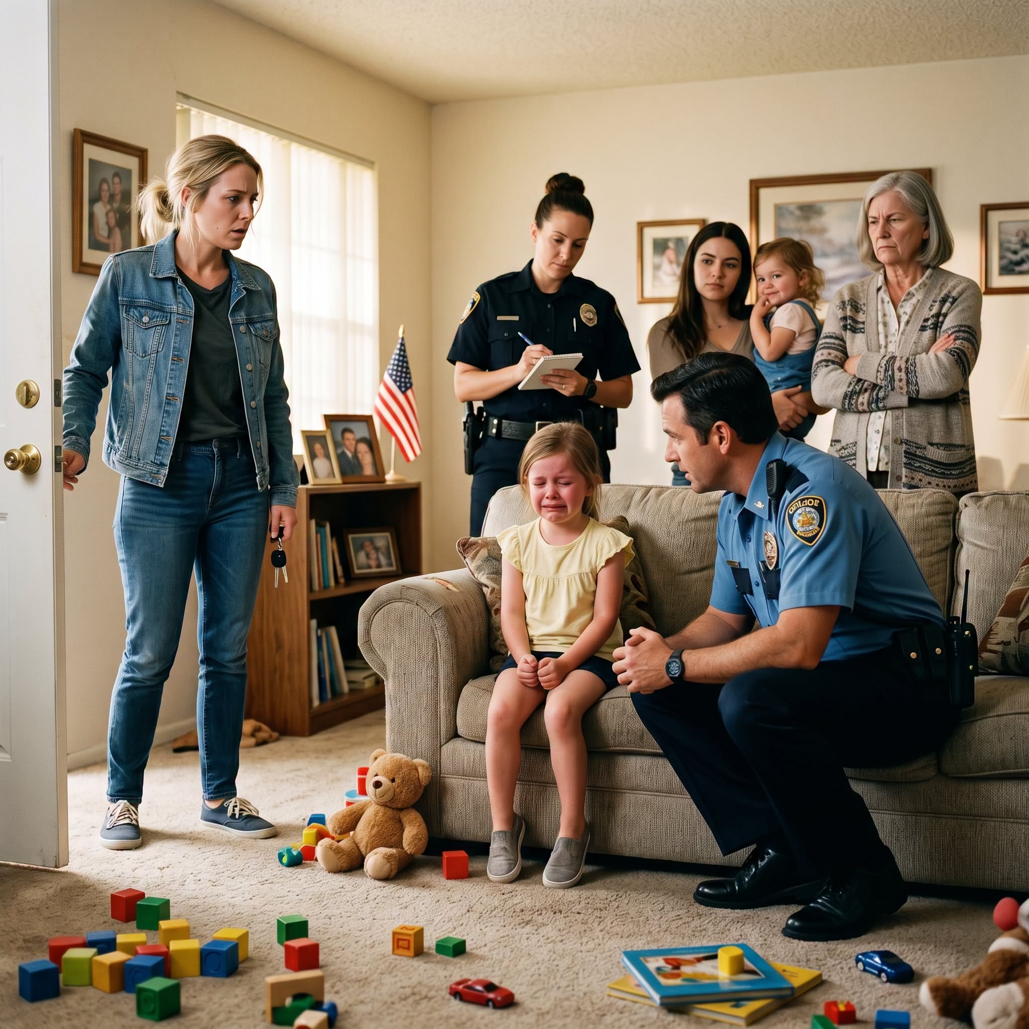 “I returned home a day early and saw a scene that froze my heart: my 5-year-old daughter was crying in front of two police officers, while my own mother stood behind her, accusing her own granddaughter.”