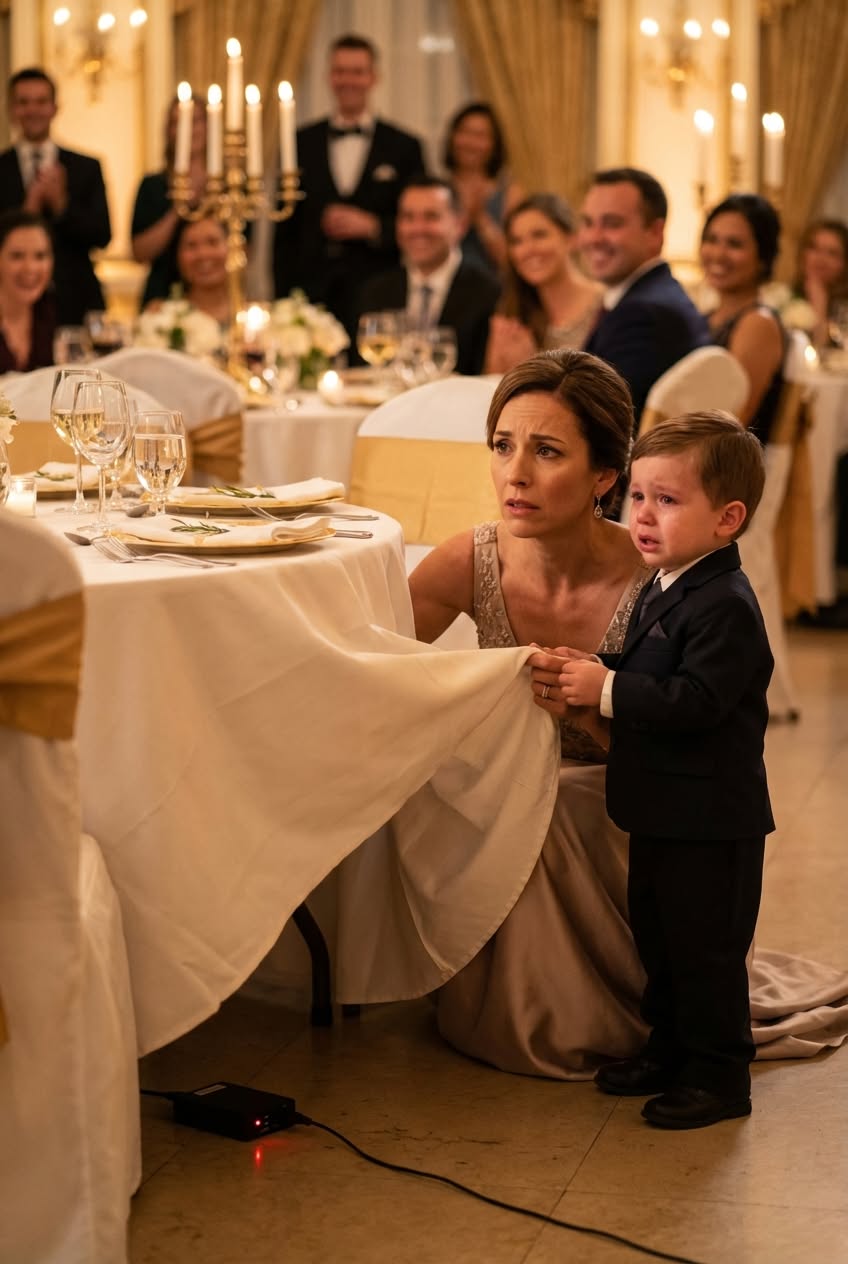 At my sister’s wedding reception I sat peacefully beside my five-year-old when he suddenly squeezed my hand and begged to leave; after he warned me to look under the table, I glanced down, froze, and quietly stood in utter sh0ck.