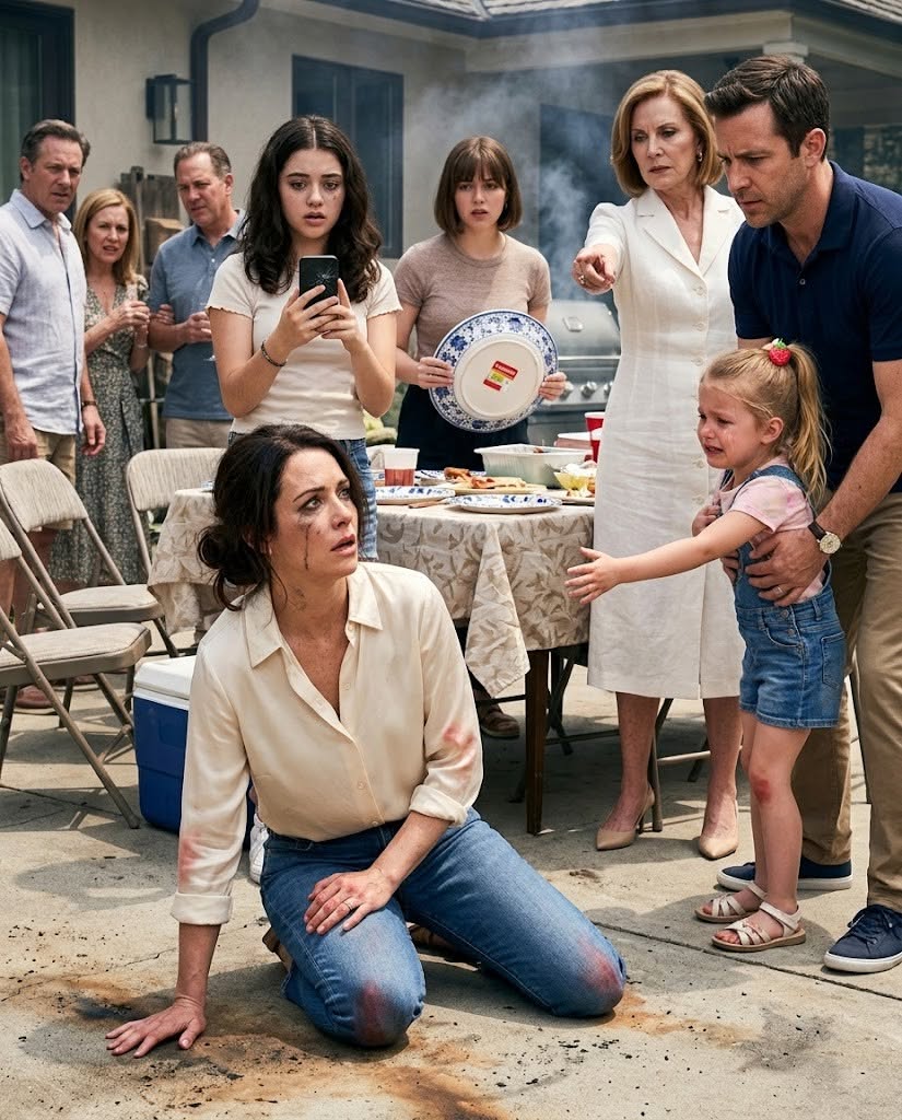 Linda, my mother-in-law, made me kneel on scorching concrete in the middle of a Sunday family lunch because I dropped one ceramic bowl. My husband, Ryan, looked right at me and let it happen. When our six-year-old daughter ran out screaming, he caught her by the shoulders and said the words that still wake me up at night: 'Your mother stays there until my mom says she's done.'