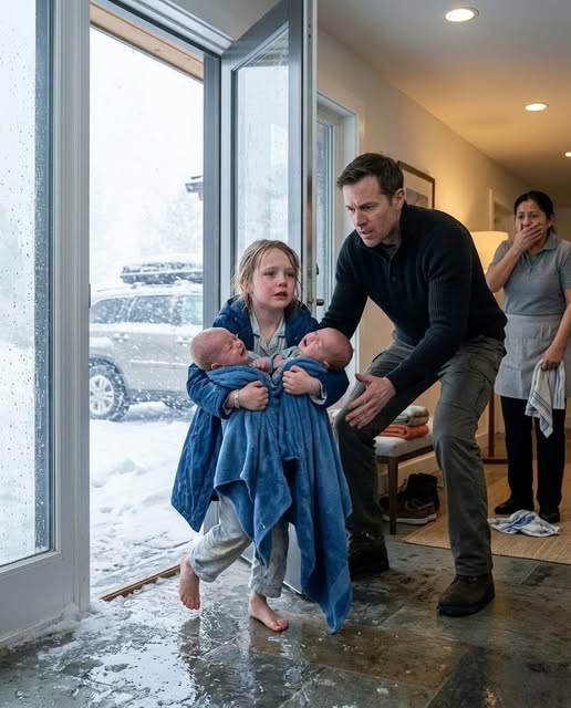 A 5-YEAR-OLD GIRL ARRIVED BAREFOOT IN A BLIZZARD, CARRYING 2 NEAR-FROZEN BABIES… AND WHEN HER MILLIONAIRE UNCLE SAW THE BRACELET ON HER WRIST, HE REALIZED HE’D BELIEVED A LIE FOR 7 YEARS.