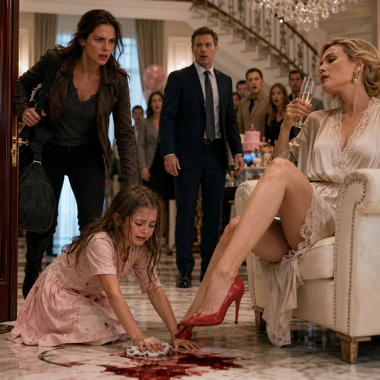 SHE CAME HOME TO FIND HER DAUGHTER CLEANING THE FLOOR AT HER OWN BIRTHDAY PARTY—AND THE WOMAN HUMILIATING HER HAD NO IDEA WHO REALLY OWNED THE MANSION