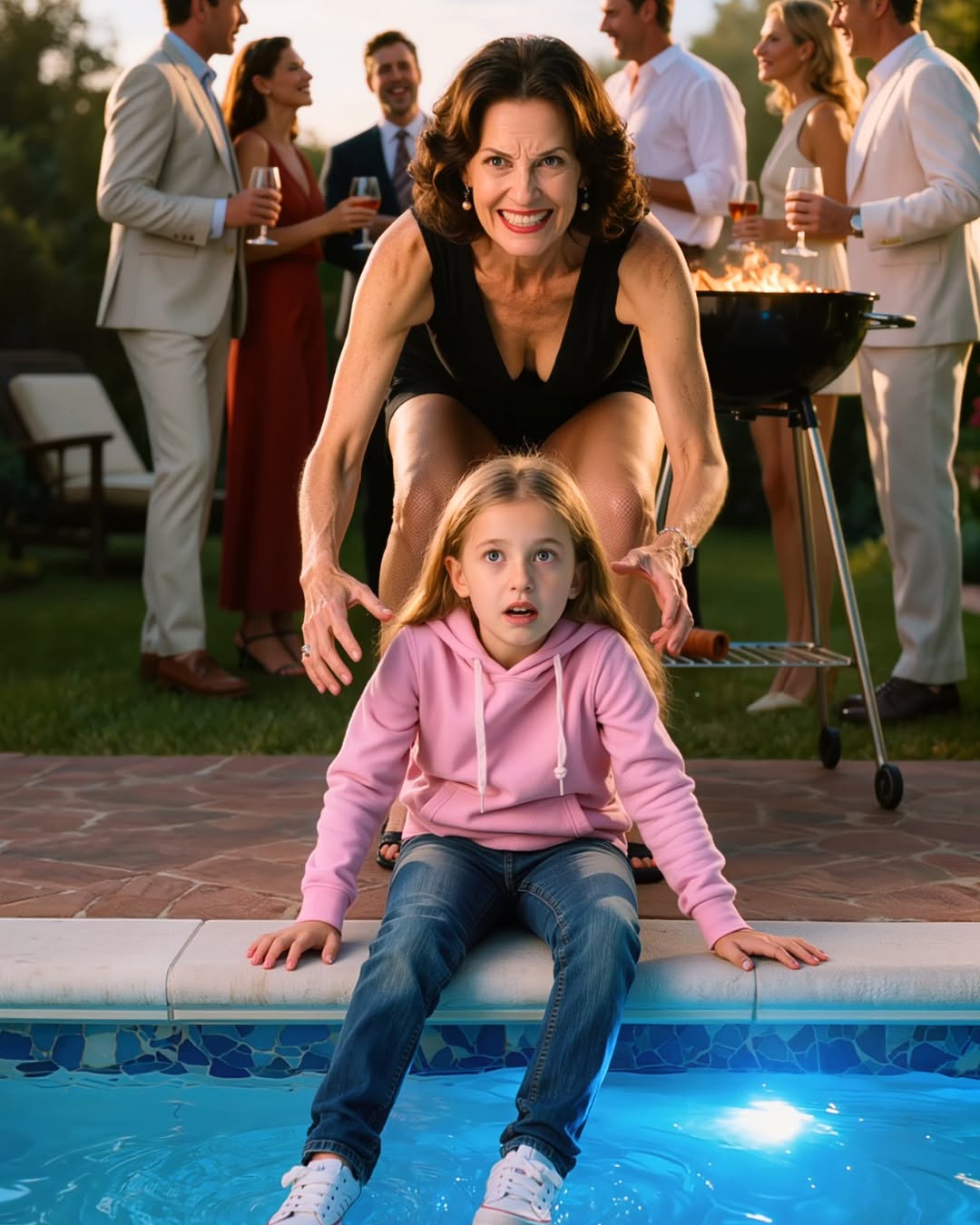“She's fine, it's one dip,” my mother scoffed as my eight-year-old daughter coughed up pool water in her jeans and hoodie. Minutes earlier, my sister had shoved her into the deep end — and when I ran to save her, my own father grabbed me by the neck and held me back. I said nothing that day. A week later, I walked into their house with CPS and a cop — and watched their world collapse.....
