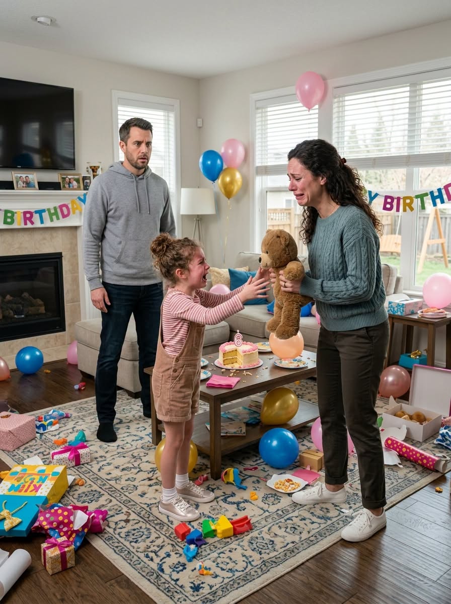 My in-laws mailed my 6-year-old daughter an adorable brown teddy bear for her birthday. She smiled for one brief moment, then suddenly went still and asked, “Mommy, what is this?” When I looked more closely, all the color drained from my face. I didn’t scream. I took action—and three days later, the police were standing at their door.