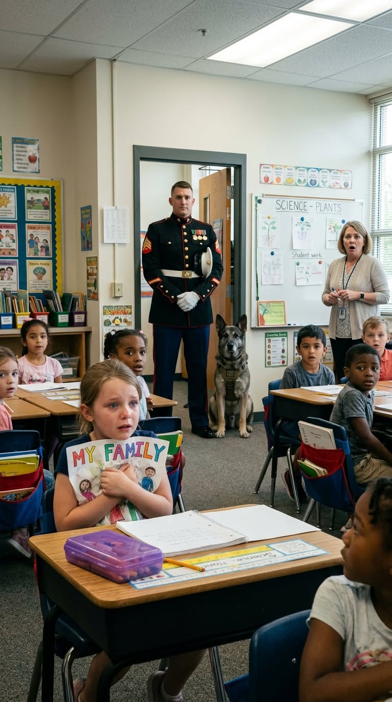 After an 8-Year-Old Girl Named Lila Was Made to Apologize in Front of Her Whole Class for Calling Her Father a Marine Hero Dad Because “That Doesn’t Make Him Special,” Nobody Could Have Guessed That the Next Morning, When Sergeant Daniel Whitaker Stepped Into the Classroom With His Faithful K9 Partner, the Entire Room Would Go Dead Silent — and Everyone Would Be Forced to Reconsider Courage, Sacrifice, and What Being a Hero Really Means