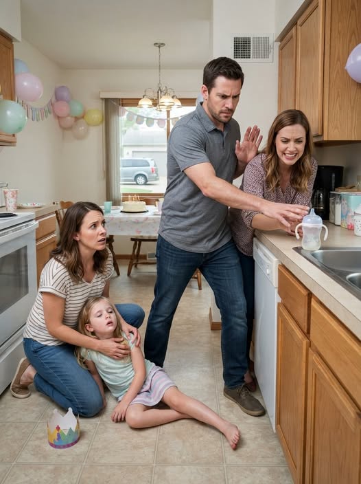 My seven-year-old collapsed before we lit her birthday candles. Across the kitchen, my sister smiled—until my husband examined the unicorn cup and ordered everyone to stop touching the drinks. She had spent months calling me unstable. She forgot I was an Army criminal investigator—and poisoning my daughter had just turned her plan to steal my company shares into evidence.