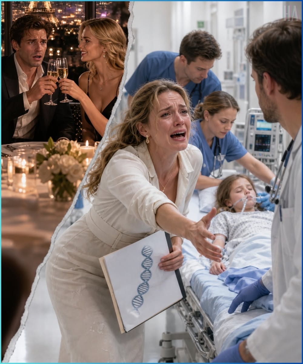 While her billionaire husband toasted his mistress under the Eiffel Tower, his wife knelt on the hospital floor, begging doctors to save their six-year-old daughter. She didn't call, she didn't cry, she simply silently took a screenshot of the infidelity. A few days later, the DNA results were released, and the man's life crumbled in an instant.