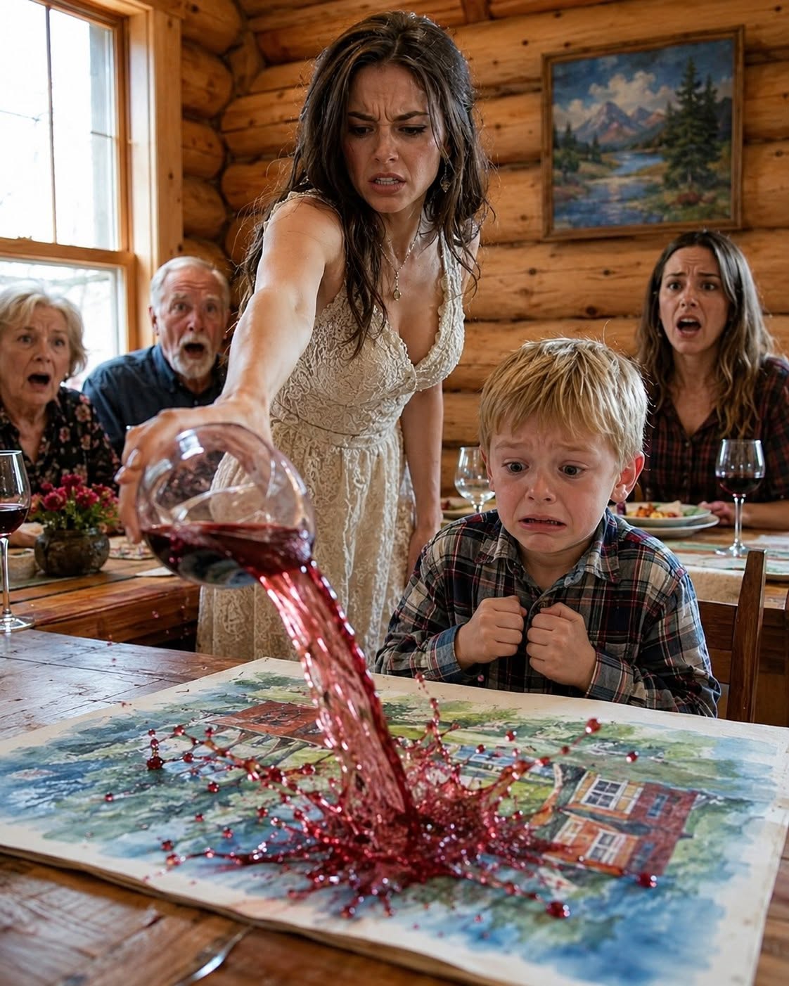 My sister deliberately poured an entire glass of red wine over the birthday painting that my 6-year-old son had spent three days finishing. Everyone laughed. Then my father took off his wedding ring and threw it into the puddle of red wine in front of everyone.