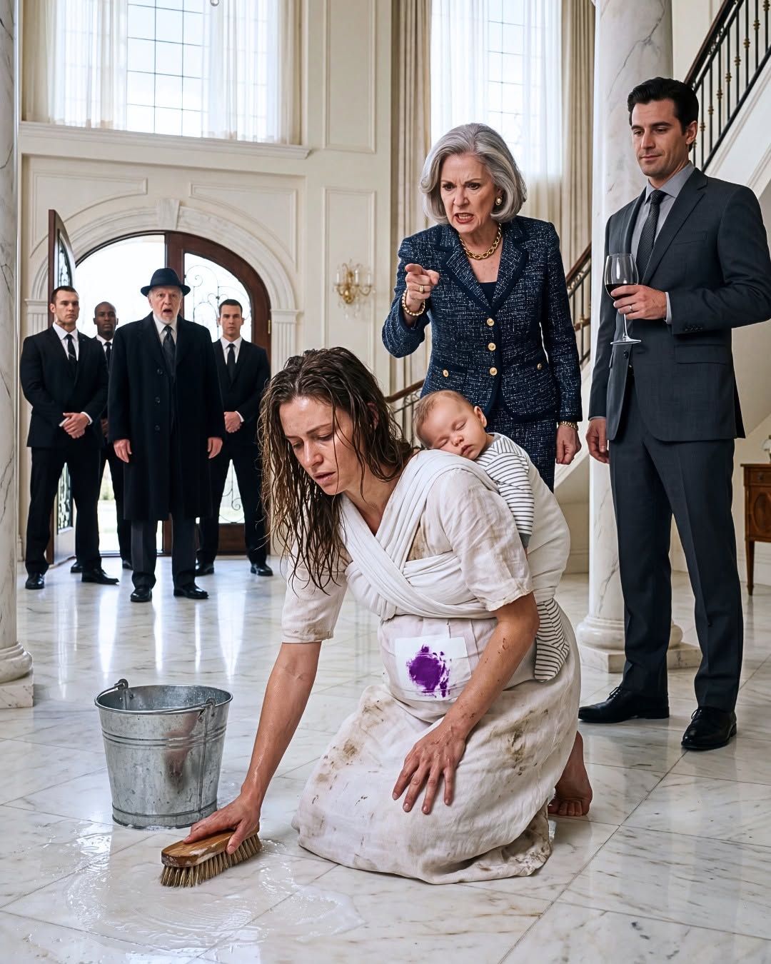 I just survived two cardiac arrests during childbirth. As soon as I got home, my mother-in-law kicked a bucket of dirty water at my feet and made me clean the kitchen. She had no idea a convoy of black SUVs was heading straight for the house.