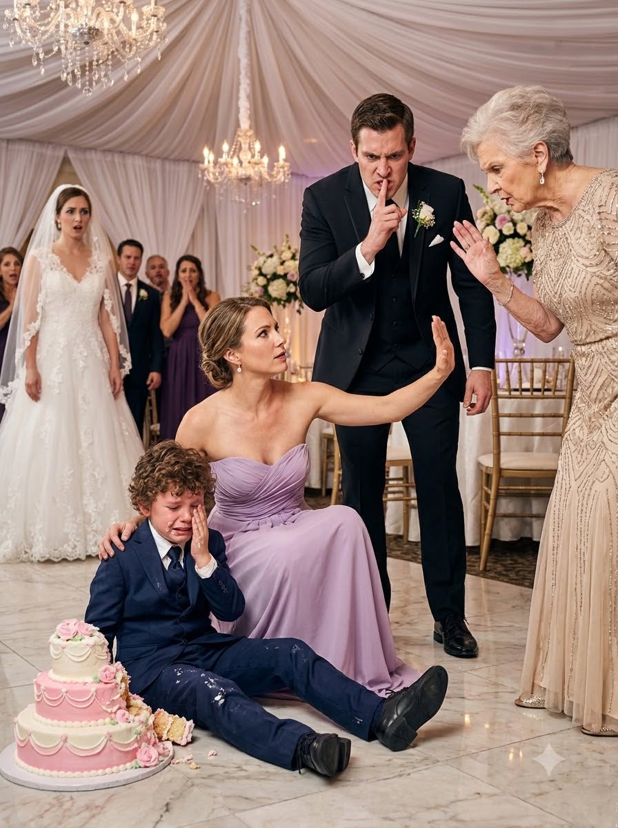 My mother-in-law s:lapp:ed my 5-year-old son for taking a cupcake at the wedding, and my husband leaned over and whispered, “Don’t ruin my sister’s big day.” I didn’t yell. I simply held my son close and stayed silent. Then, in front of 300 guests, he revealed who had really paid the 600,000 dollars for the wedding... and the groom stopped the ceremony.