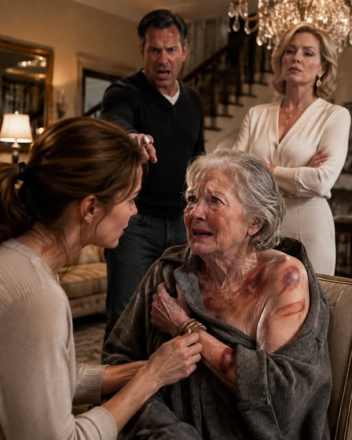 23I came home to visit my elderly mother, but when I offered to help bathe her, she shrank back in terror. “Please… don’t take off my coat,” she pleaded, her body trembling. The moment I carefully slipped it from her shoulders, I saw dark bruises and rope marks covering her fragile skin.