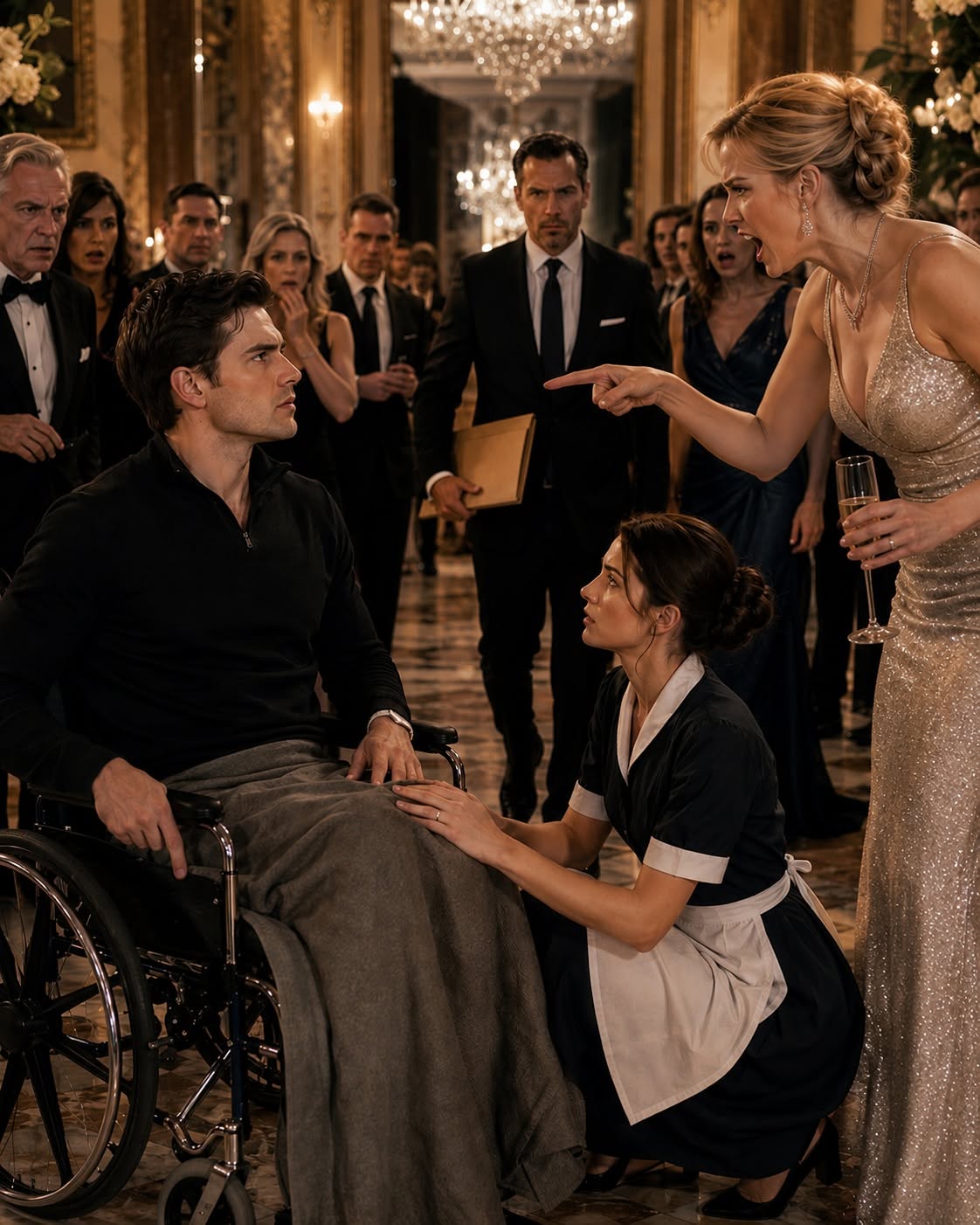 My fiancée mocked me as a “useless cripple” in front of my entire family, certain the accident had stripped away my power and fortune. She had no idea my injuries were a lie—or that the quiet maid kneeling beside my wheelchair was about to help me expose everyone who had betrayed me.