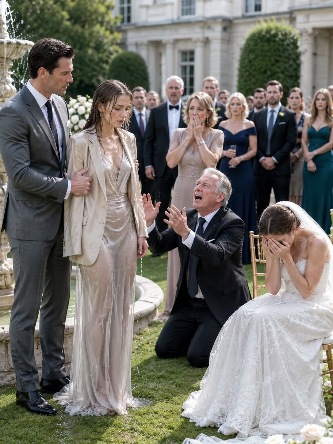 I was the laughingstock at my sister's wedding for showing up without a date. My own father hu:miliat:ed me by shouting that nobody wanted me, then sh0ved me into the garden fountain while the guests applauded. I warned him not to forget that moment. Twenty minutes later, my billionaire husband arrived, and every smile froze.