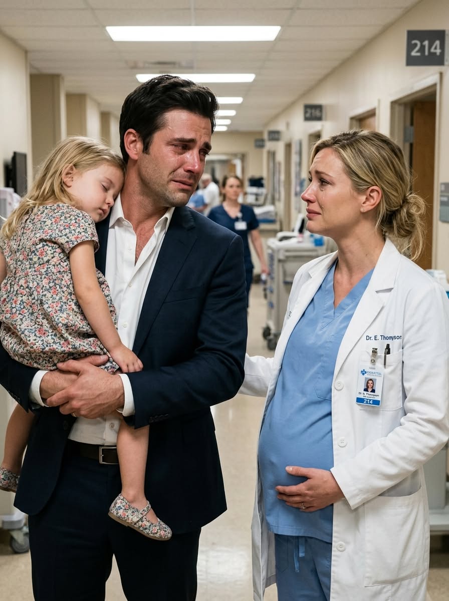 My ex rushed into my ER carrying his injured daughter, only to find me, the doctor he abandoned, seven months pregnant with his baby. I didn't cry. I stayed completely professional. "I'm Dr. Adelaide," I said, ignoring his eyes staring at my belly. But when his daughter whispered one simple sentence, his face went completely pale...
