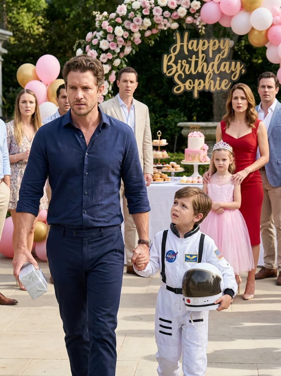 I arrived with my son at his dinosaur birthday party and found a giant banner with another little girl’s name on it 🎂💔 My girlfriend told me, “He can share,” but when my son asked if he had done something wrong, I simply grabbed his backpack and walked away… that night, a payment notice appeared, along with a much worse lie.