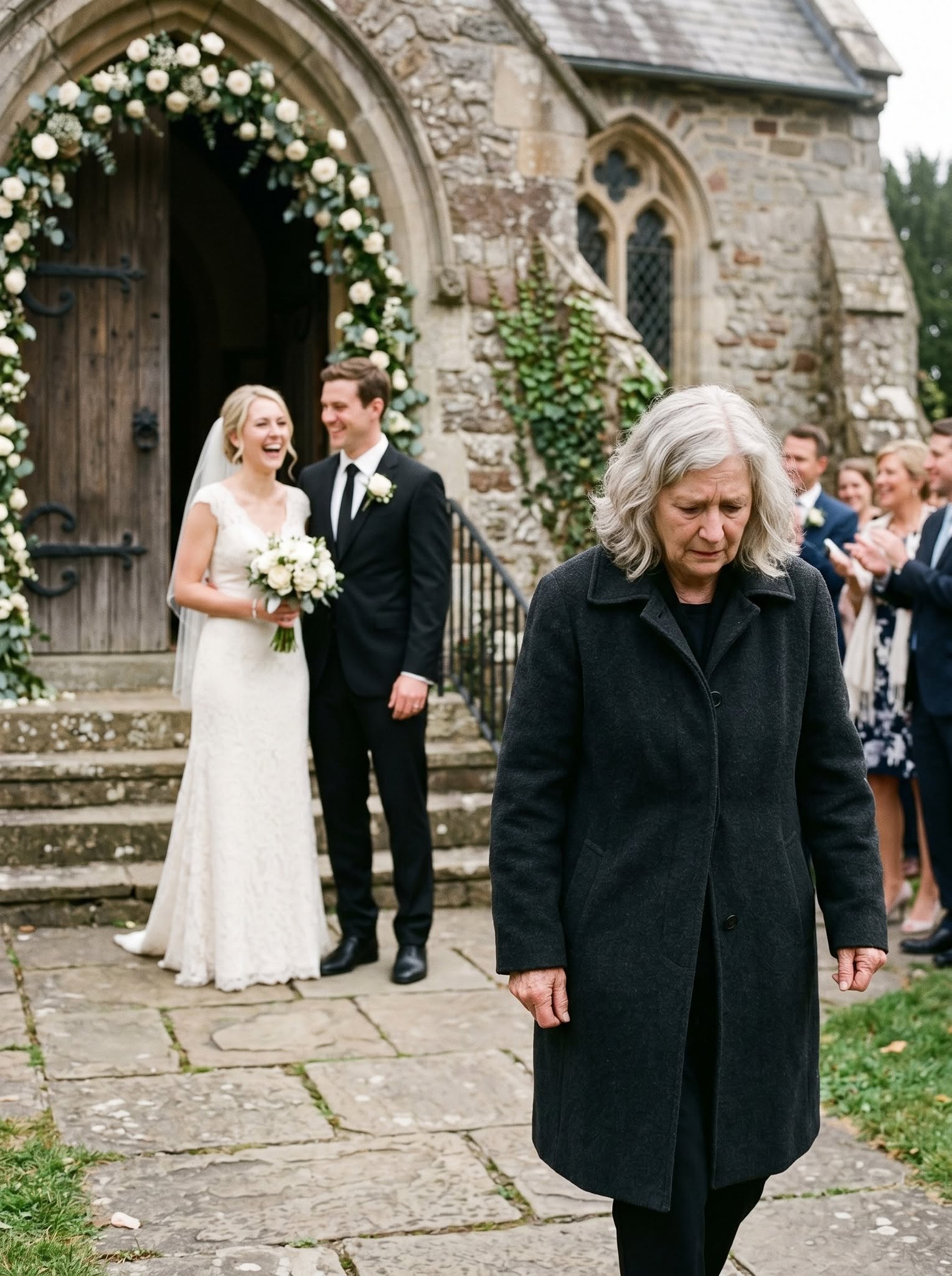 When I arrived at my son’s wedding, he stepped in front of the church entrance and told me, “You weren’t invited, Mom. The family agreed you’re not part of us anymore.” I looked at him quietly, tightened my grip on my purse, and answered softly, “That’s alright, son… but you should probably check your phone.” What nobody inside that church realized was that the truth had already started moving toward them hours earlier.