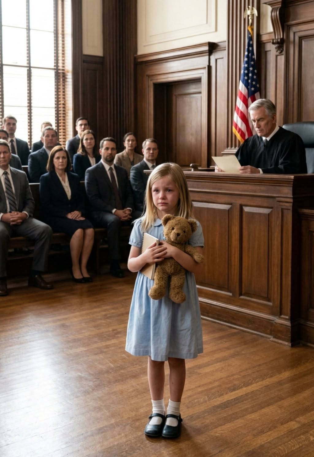 At our divorce hearing, my husband sat there looking composed while his lawyer carefully framed me as an unstable parent. I could feel the mood in the courtroom starting to shift in his favor.