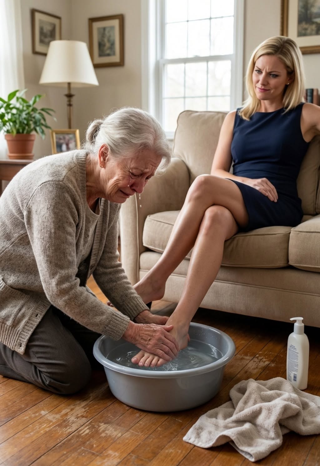 I was seventy-eight when my son’s fiancée looked straight at me and said, “Get on your knees and wash my feet.” Standing there in my own home, on the very floor I had lived on for decades, I could feel my dignity breaking piece by piece. I thought the hu/miliati/on had already reached its limit, until the doorbell rang, the front door opened, and a voice from behind her cut through the room, “What the hell is going on?”