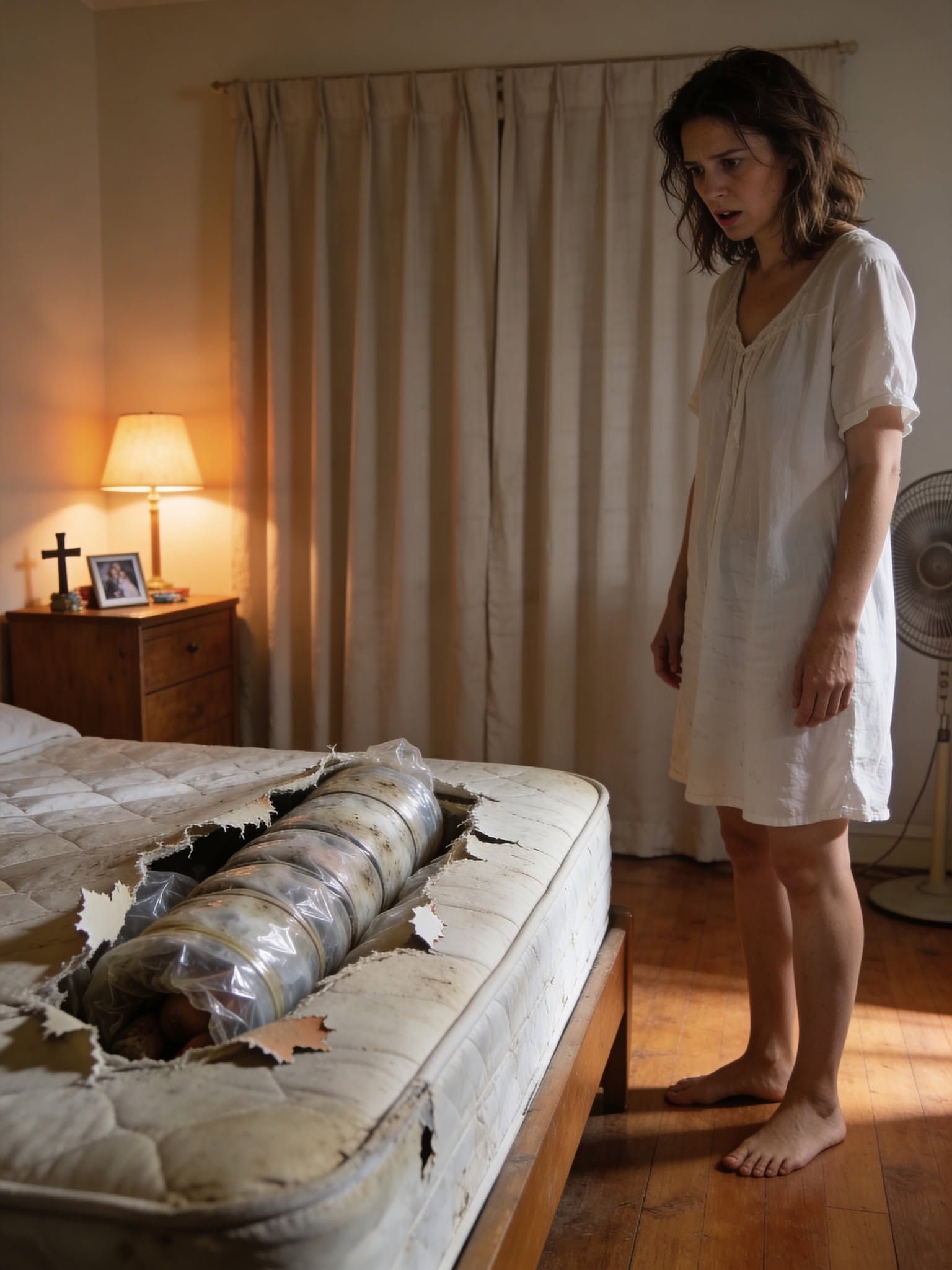 For three straight months, every night I lay next to my husband, there was a strange, sickening smell… And every time I tried to clean the bed, he got irritated. The moment he left on a business trip, I cut open the mattress. What I found inside made my heart stop.
