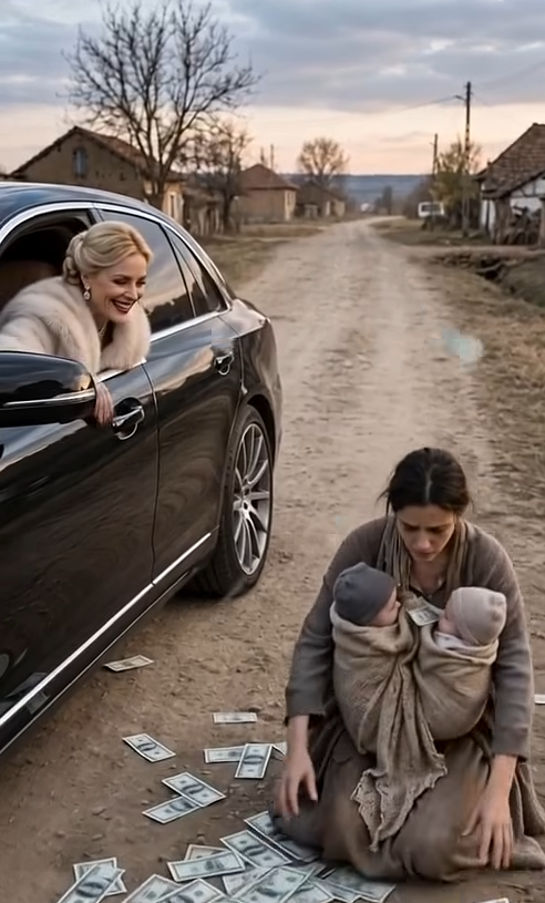 In a forgotten rural village where poverty had become a way of life, a wealthy woman stepped out of a luxurious SUV and tried to hand a large stack of cash to a barefoot young mother cradling her infant twins.