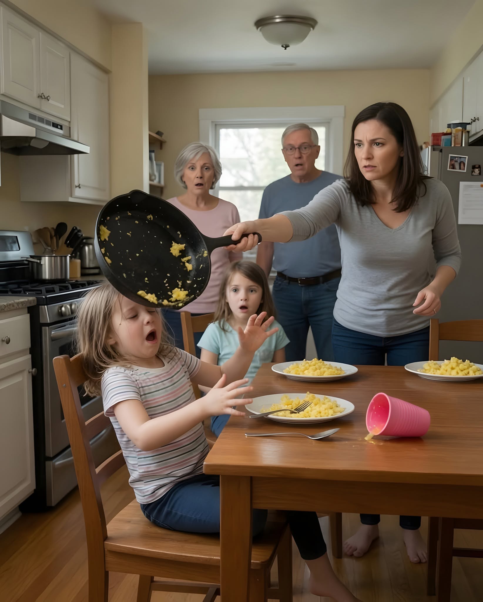 During Breakfast, My Innocent 4-Year-Old Daughter Mistakenly Sat At My Niece’s Table And Started Eating. My Sister Saw It And Thr3w The Hot Pan Onto Her Face, Leaving Her Unconscious.