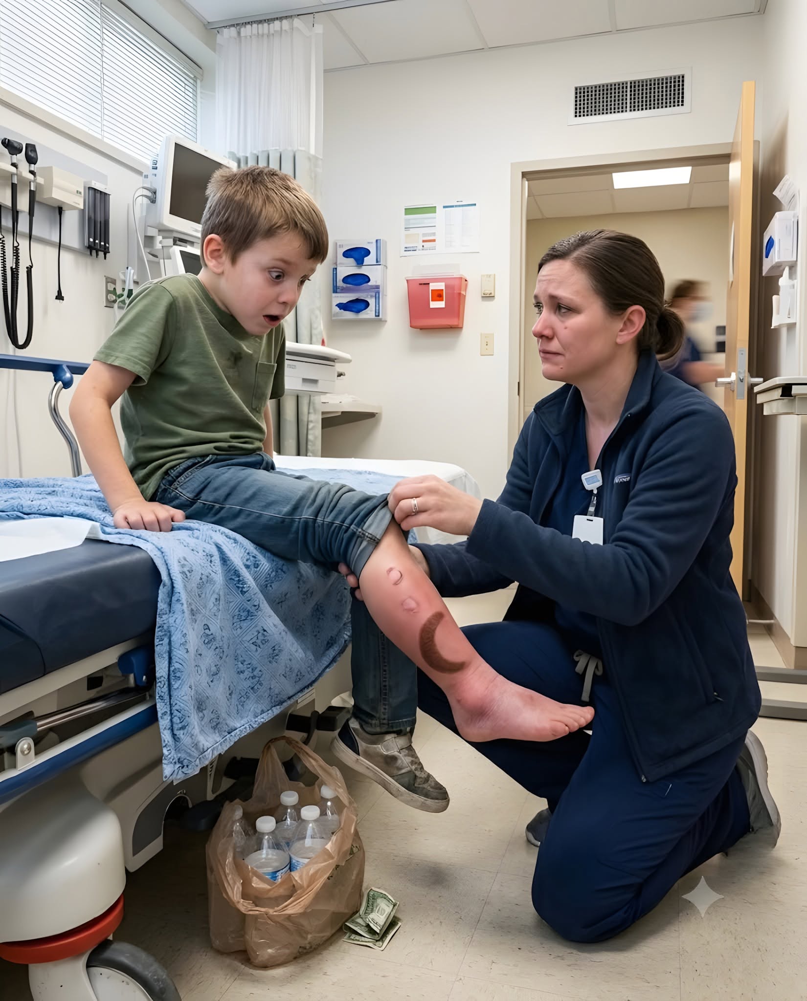 Please don’t hurt me—I’ll be good,” the little boy whispered when I lifted his torn pant leg, revealing an untreated fracture and the crescent-shaped birthmark of the son stolen from me five years earlier.