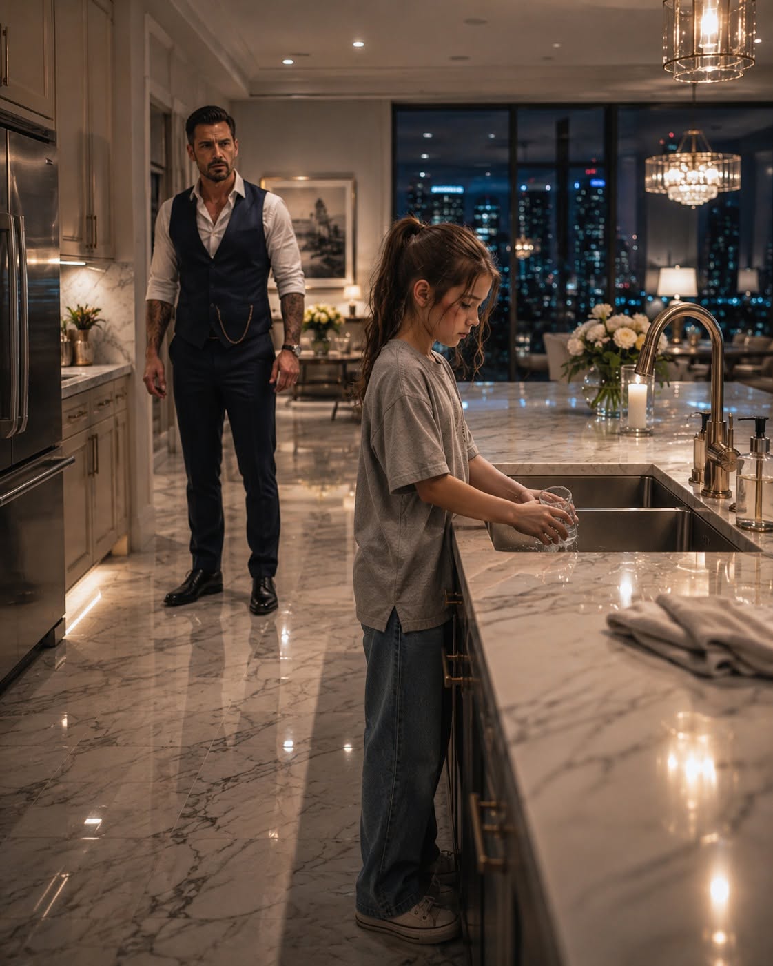 Mafia Boss Found His Maid's Daughter Cleaning His Kitchen at 2 A.M. — Then He Saw Her Bruises That Broke Him