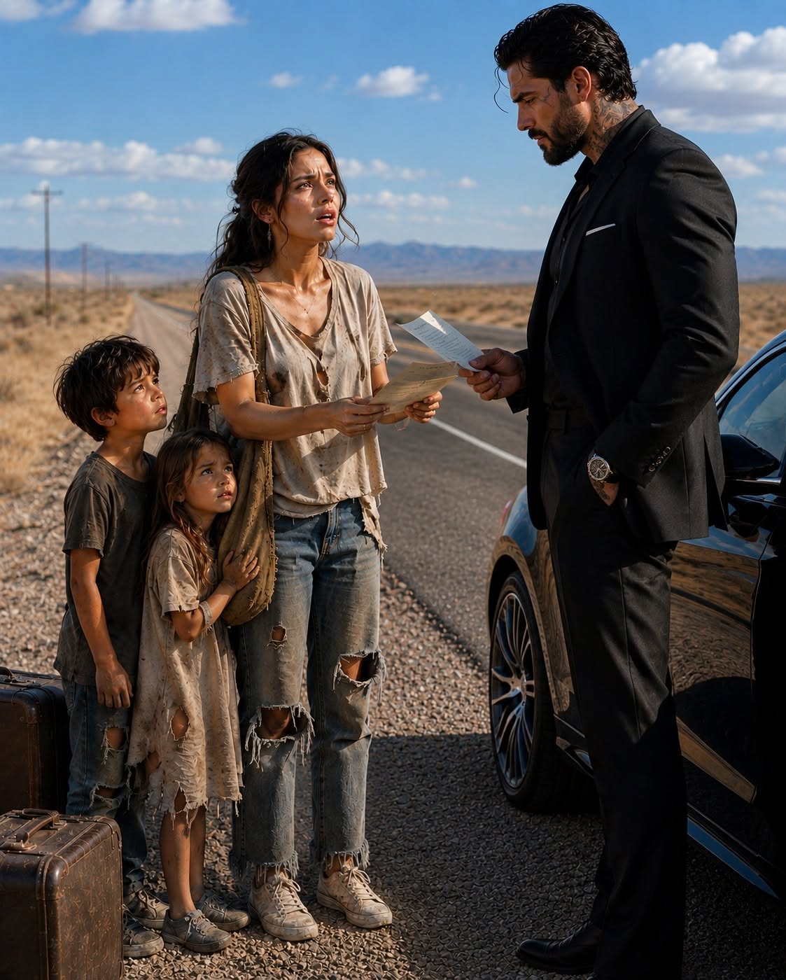They laughed as I stood stranded on a deserted highway with my two hungry children, convinced life had finally defeated me. Then a notorious mafia boss pulled up in a black armored SUV and offered me something no desperate mother could ever imagine—not a job, but his last name, unlimited protection, and the role of his wife. Everyone believed I had just fallen into the hands of the most dangerous man in America... but they had no idea I was about to become the one person who could change his life.