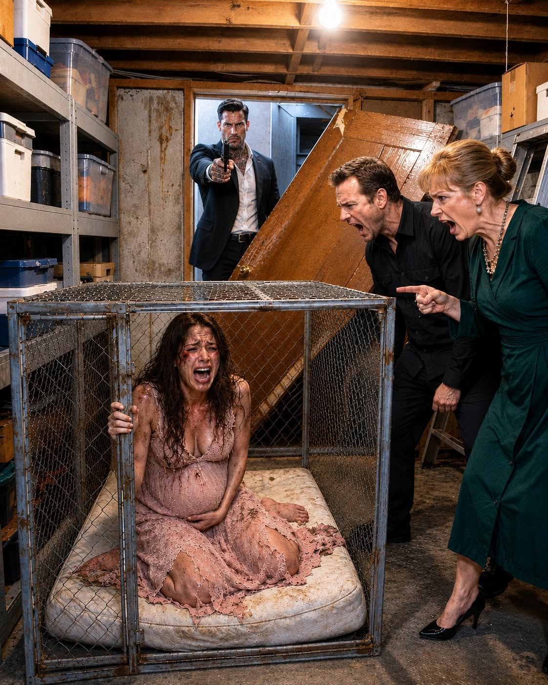 I didn’t realize my husband had turned a dog cage into my grave until he welded the door shut, locked me inside our basement naked, nine months pregnant, and bleeding—then calmly entertained dinner guests upstairs while telling everyone I was “out of town visiting family.” He thought no one would ever uncover the truth, but the one thing he overlooked became the weapon that destroyed everything he had built.