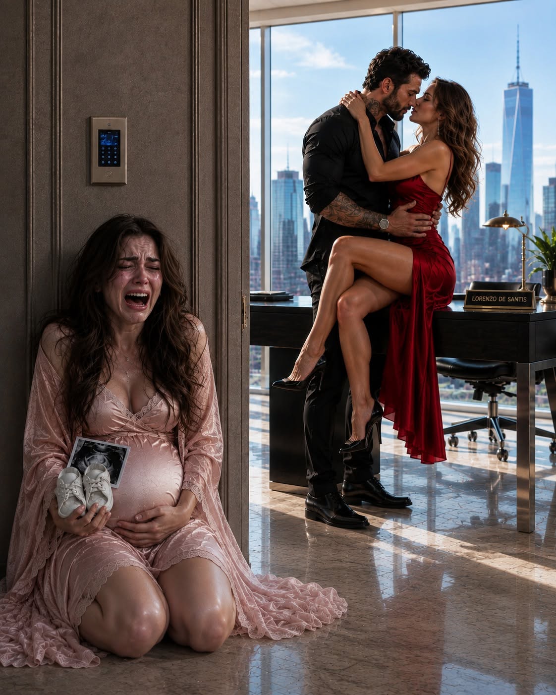 Twenty-three seconds after stepping into my husband's Manhattan penthouse carrying two tiny baby shoes and an ultrasound photo, I caught the most feared mafia boss on the East Coast kissing his secretary while they laughed about how blindly I trusted him. By nightfall, my wedding ring was gone, divorce papers had been filed, and I disappeared without telling him the one secret that would destroy everything he thought he controlled.
