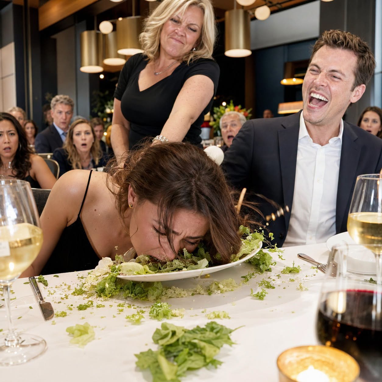 I was just trying to survive dinner when my mother-in-law kicked my chair and sent me face-first into my salad. “Oh honey, maybe next time sit up straighter,” she said, while my husband laughed like it was the funniest thing he’d ever seen. They thought they had humiliated me in public. They had no idea I already knew their secret—or that this dinner was about to destroy both of them.