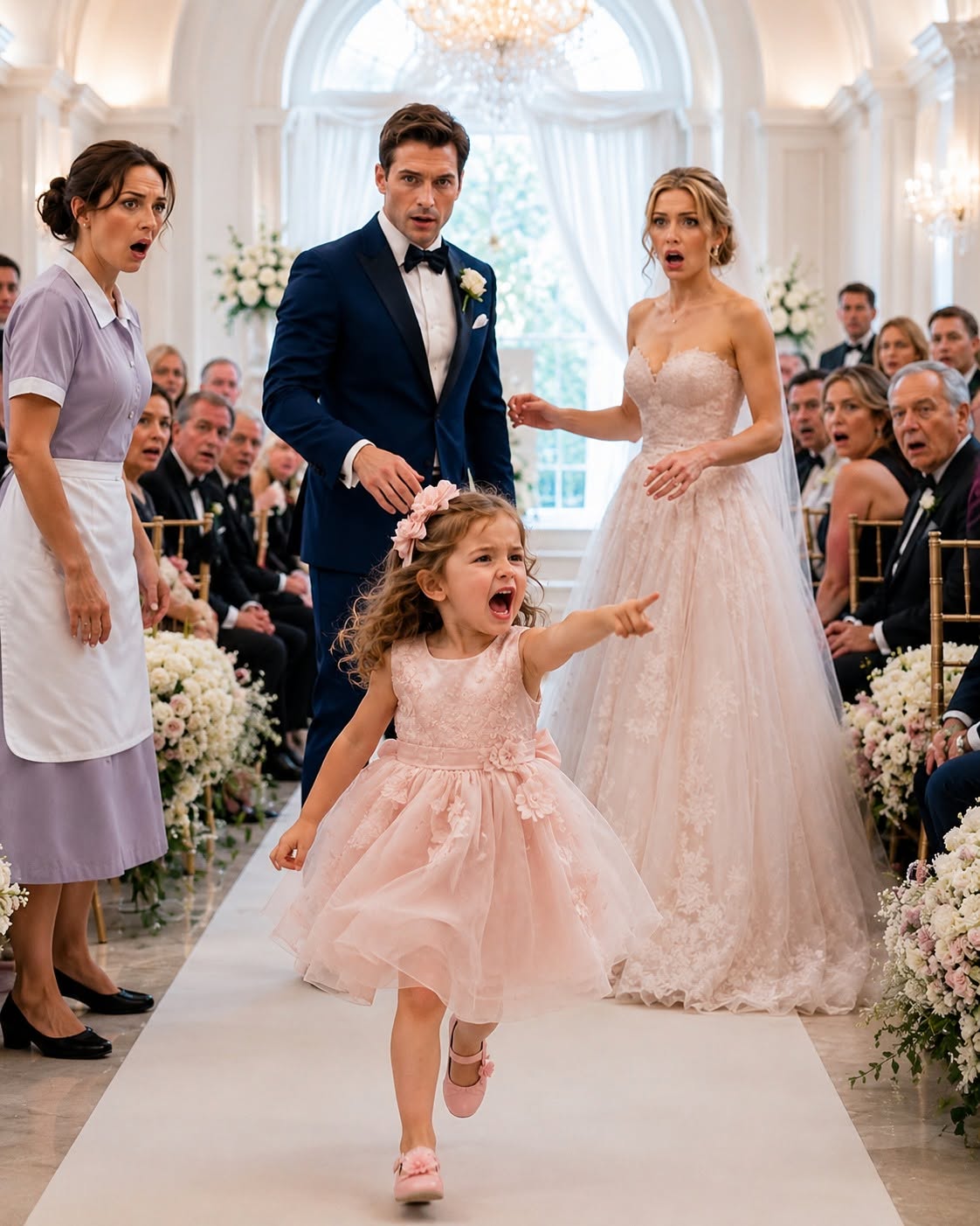 I was about to place a diamond ring worth more than most people earn in a decade onto my bride's finger when a barefoot three-year-old girl ran straight down the aisle and screamed, Don't marry her! In one heartbeat, the music stopped, hundreds of guests fell silent, and the perfect wedding I had spent months planning began to collapse before my eyes.