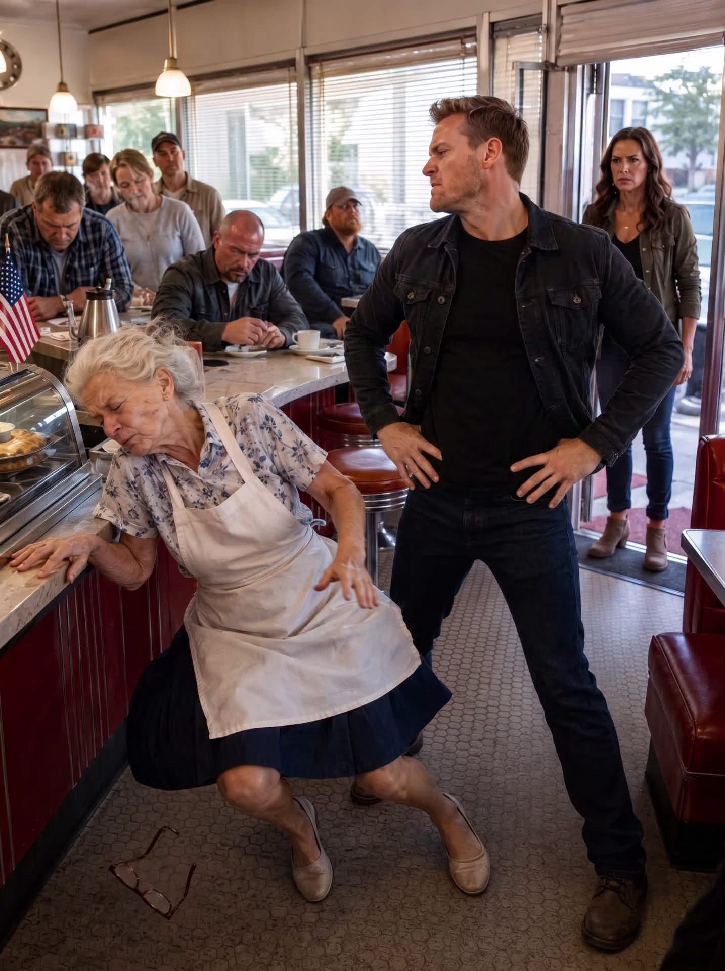 When a bu:lly sh0ved my 75-year-old mother during a confrontation in her North Carolina diner and warned he could do whatever he wanted, the regulars lowered their eyes and the sheriff called it a fall. I came home quietly, preserved the video he thought was incomplete, and waited beside the counter—until two black SUVs stopped outside and an officer entered using a rank no one knew I held.