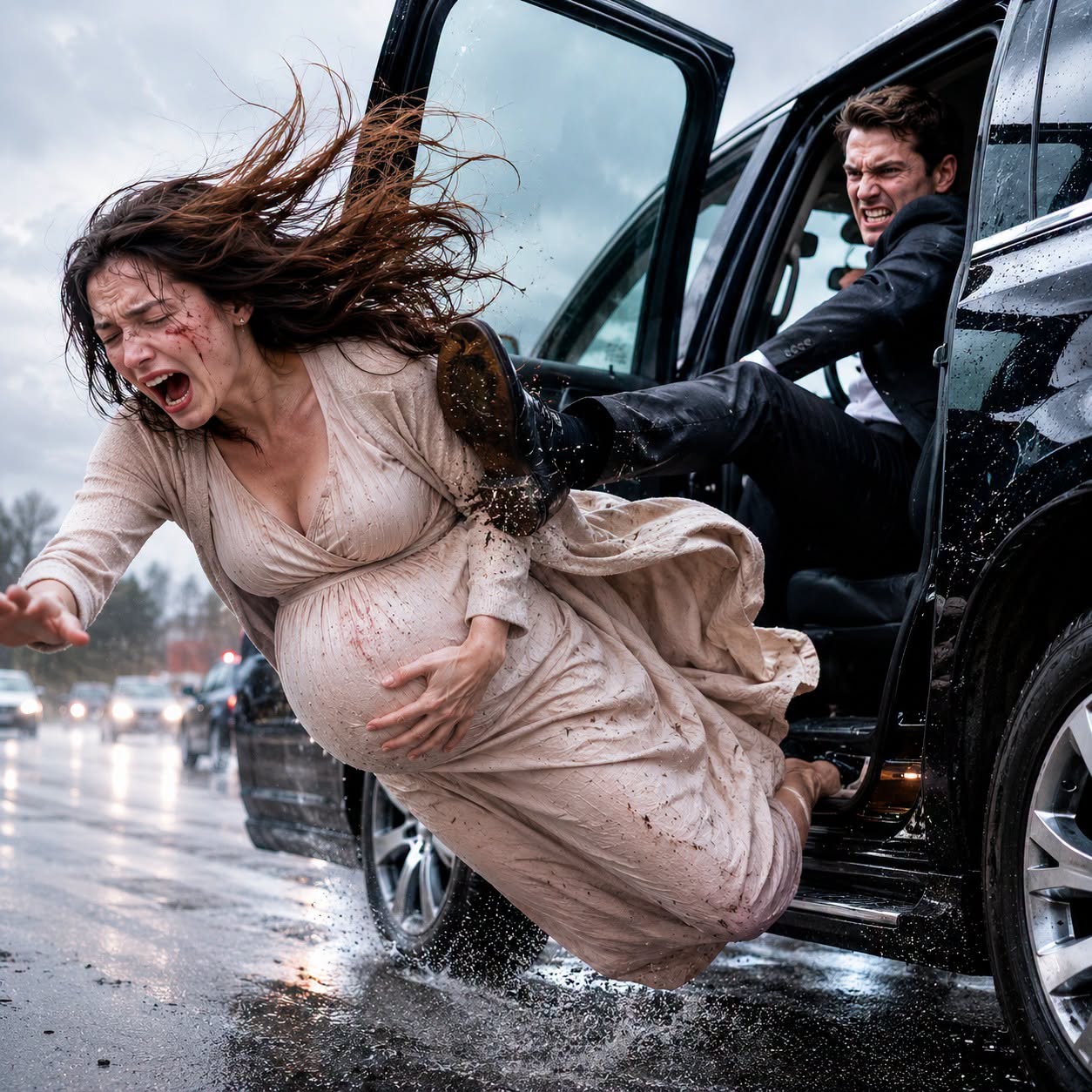 At eight months pregnant, my husband kicked me out of the brand-new car and left me trembling beside the highway. “You’re bad luck,” he sneered. “I won’t let you ruin this car—or my life.” I said nothing as he drove away, unaware the vehicle had been purchased entirely with my inheritance. By midnight, I had called the dealership, my lawyer, and one person who could make him regret ever touching me…