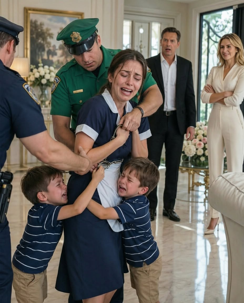 My six-year-old twin boys screamed in panic while police officers placed handcuffs on their nanny.