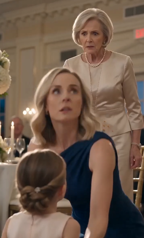 My Mother-in-Law Called My 8-Year-Old Daughter ‘Trash,’ Threw Food on Her at a Wedding, and My Husband Slapped Me for Defending Her—Then One Phone Call Destroyed Their Perfect Family Forever What was supposed to be a beautiful wedding reception turned into the moment my marriage finally died. My daughter accidentally bumped my mother-in-law’s plate, and instead of acting like a grown woman, she shoved an 8-year-old child to the floor in front of hundreds of people, then threw food over her while calling her stupid and badly raised. My little girl stood there covered in dinner, crying and apologizing, while guests stared and did nothing. I stepped in, expecting at least my husband to act like a father. Instead, he chose his mother. He got up, walked toward us, and slapped me across the face so hard the room fell silent. In that second, everything became painfully clear—who mattered, who didn’t, and how far they thought they could go without consequences. So while his mother kept screaming, and my daughter shook beside me, I reached for my phone and made one call that changed the rest of that night. The sound that followed was not quiet, not really. It was more like sound inverted—every laugh, every clink of glass, every note of the band sucked backward into a single, stunned inhalation. Two hundred people took a breath at the same time and forgot to let it out. Julia Miller had never heard anything like it before that night. The Grand View Ballroom in Columbus had been noisy moments earlier: servers weaving between tables, the DJ easing the volume down after the father–daughter dance, cousins laughing too loudly at jokes that wouldn’t be funny in the morning. Silverware, ice in glasses, the rustle of dresses and suits. A wedding reception sounded like life turned up. But that was before her eight-year-old daughter hit the floor. Now, standing beside the toppled chair, Julia could hear her ears ringing and her heart pounding and the high, shocked keening sound coming from the small body at her feet. She could hear Margaret’s breathing—short, furious huffs. Somewhere behind her, the band stopped in the middle of a chord. Somewhere else, someone muttered, “Oh my God.” Mostly, it was quiet. Mia lay on her side, one hand braced on the gleaming parquet floor, her pale pink dress streaked with mashed potatoes and sauce and something green that would stain. Her hair, which Julia had carefully curled that afternoon while Mia buzzed with excitement, had a slice of chicken breast clinging to it. A piece of broccoli slid from her shoulder and landed with a wet little plop. Mia’s eyes were huge and wet and bewildered, looking back and forth between her grandmother’s twisted face and her mother’s frozen one. Julia dropped to her knees so fast she barely felt them hit the floor. “I’ve got you,” she whispered, one hand sliding to Mia’s back, the other instinctively reaching to brush food out of her hair. Her fingers trembled. “I’ve got you, baby. You’re okay. You’re okay.” That last part was a lie. Nothing about this was okay. Beside her, Margaret Miller stood with her chest heaving, one hand pressed theatrically to her pearls, the other still clutching the edge of her now-smeared dinner plate. Her cream dress—chosen with great fuss for being “age-appropriate and elegant”—had a splatter of gravy across the lap. A few stray peas clung to the fabric. A stain bloomed like a bruise just above her knee. “You rude girl,” Margaret spat, voice pitched to carry. “Clumsy. Foolish. Just like your mother.” Her lip curled around the word mother as if it were something rotten on her tongue. Julia’s first impulse was to apologize. It was ridiculous—she knew that even as the instinct surged up, well-practiced, ready. I’m so sorry, Margaret. It was an accident. She didn’t mean it. We’ll get this cleaned up, it’s fine, it’s nothing— Words she had woven for years into soft blankets to smother conflict before it grew teeth. They rose to her lips now out of habit. Then she felt Mia’s back, shaking under her hand, and heard the little hiccuping sobs, and when she looked up again, every person at the surrounding tables was staring. Rachel’s wedding. Her cousin’s one precious evening, all carefully planned details and deposits and seating charts. Julia had come into the ballroom braced for the usual strain of being near the Miller family. She had not, in her highest-anxiety scenario, imagined that the night would come to this: her daughter on the floor, her cheek stinging where Margaret’s hand had shoved the chair. For a second, her brain refused to process it. It had all happened so fast. Mia reaching for her water glass with the earnest concentration of a child trying so hard to be good. Her small elbow tipping, just once, into the edge of Margaret’s plate. The careful arrangement of chicken and vegetables sliding like a slow-motion avalanche. The plop of food on expensive fabric. The sharp scrape of Margaret’s chair as she shoved away from the table. The sudden, brutal movement of both her hands slamming into Mia’s shoulder. Not a reflexive flinch. Not an “Oh!” with hands raised in surprise. A shove. Deliberate. Two-handed. Across the side of the chair, down toward the floor. The sound of Mia’s body hitting wood echoed in Julia’s head even now. Julia swallowed. “It was an accident,” she heard her own voice say, distant in her ears. “Margaret, she didn’t—” Margaret turned on her with a speed that was almost impressive for a woman in her late sixties. Her face was mottled, rage blotching her pale skin. “This is exactly the kind of thing you teach her,” she snapped, loud enough for the entire front half of the room to hear. “No respect. No manners. No sense. Just like you.” “Mama,” Mia hiccuped, struggling to sit up. Her hands slipped in the food smeared on the floor. “I’m sorry. I’m sorry, Grandma. I didn’t mean—” And then, unbelievably, as if one act of cruelty weren’t enough, Margaret took the plate still in her hand and flung the remaining contents at the child on the floor. It was not cinematic. Plates in movies spin in the air and crash into pieces. This plate landed with a heavy, ugly thump beside Mia’s knees. Its remaining food slopped forward in a mess of sauce and potato and limp vegetables. A chunk of chicken slid across the floor and bumped against Mia’s shoe. Splashes of gravy struck Mia’s dress, her arm, a streak across her cheek. That was when the silence in the room grew teeth. Mia’s mouth opened in a kind of silent wail before sound caught up. Her face crumpled. She looked again at her grandmother—who was glaring down at her like she was something vile—and then at her mother, eyes pleading, as if maybe this was some kind of awful joke, as if maybe someone would say, Surprise, it’s all pretend. Julia’s vision went strangely sharp, every color over-saturated. The white tablecloths. The deep green of the centerpieces. The ivory satin of Rachel’s gown at the head table, where her cousin stood rooted in place, hands over her mouth. The red of the wine in Margaret’s glass, sloshed onto the tablecloth when she stood. Julia’s cheek burned and her ears rang and her heart pounded and she realized, distantly, that staying still was no longer an option. “Margaret,” she said, standing up, pulling Mia to her feet with her. The child clung to her side, fingers digging into Julia’s hand. Food dripped off the hem of her pink dress. “You pushed her. She’s eight years old. She said she was sorry. You—” “Oh, please,” Margaret cut in, and now her voice changed, performing a pivot so practiced it was almost elegant. Her shoulders drooped slightly. Her hand flew to her chest. Her eyes shimmered—tears, real or summoned on command. “You think I don’t know what you did?” she said, turning not just to Julia but to the rows of watching faces. Her voice rose, projecting with decades of experience making herself the center of any room. “Julia taught that child to do this. She planned it. She wanted to ruin my dress and humiliate me in front of everyone. She’s always hated me.” Julia stared at her. “That’s not—” she began. Margaret forged on, tears spilling down her cheeks, no longer a furious matriarch but a wronged woman, trembling with wounded dignity. “She’s told Mia horrible things about me,” she declared. “She’s poisoned that child against her own grandmother. This is what she wanted—attention, drama. A scene at Rachel’s wedding. She’s always needed everything to be about her.” The murmur started somewhere near the dance floor and rippled outward. People shifted in their seats. A woman two tables over leaned toward her husband and whispered something into his ear. The photographer hovered, torn between instincts—keep shooting or put the camera down and walk away? Members of Rachel’s new in-laws’ family watched with expressions ranging from stunned curiosity to open disapproval. Julia felt the room on a knife edge. She could practically see the thoughts forming: What happened, exactly? Who’s telling the truth? There’s always two sides… Her throat tightened. “Mama,” Mia whispered, tugging at her hand. Her face was blotchy and wet. There was a piece of carrot in her hair. “I didn’t mean to. I’m sorry. I’m sorry.” Julia heard another sound then: her husband’s chair pushing back. David stood slowly. At twenty-four, when she had first seen him at a mutual friend’s birthday party, his smile had been the brightest thing in the room. He’d told a story about getting lost on a road trip and turned it into something everyone leaned in for. He’d looked at her with a focus that had felt rare, like a spotlight, like a choice. She’d been twenty-four and full of untested certainty about herself and the world. When he’d said, “I’ve never met anyone like you,” she’d believed him. When he’d said, “My mom is… intense, but she means well,” she’d laughed and shrugged it off. Now, years later, Julia watched his face and saw every familiar line of it rearrange itself into something closed and strange. “David,” she said softly, hope flaring against her better judgment. “She pushed our daughter. She—” He didn’t look at her at first. His eyes went to his mother, who had collapsed into her chair now, still clutching her heart, her napkin pressed dramatically to her stained dress, tears streaking mascara down her cheeks. “Look what she’s done,” Margaret said to him, gesturing vaguely at the mess on her lap, at Julia, at Mia. “Your wife has gone too far this time. She’s always been disrespectful. I’ve put up with—” “Mom,” David said. The room held its breath tighter. He turned then, finally, to Julia. She saw the conflict in him, naked and ugly. Saw it flicker. Saw it resolve. “David,” she said again, hands tightening around Mia’s. “If you don’t say something right now—” His hand moved. The sound of his palm striking her cheek was sharp enough that some people gasped. Some flinched. One bridesmaid put her hand over her mouth and whispered, “No,” as if saying it quietly could rewind the last two seconds. Julia’s head snapped to the side. The ballroom spun in her vision—lights, faces, the glint of crystal. Heat exploded across her cheek, radiating out in a burning handprint.