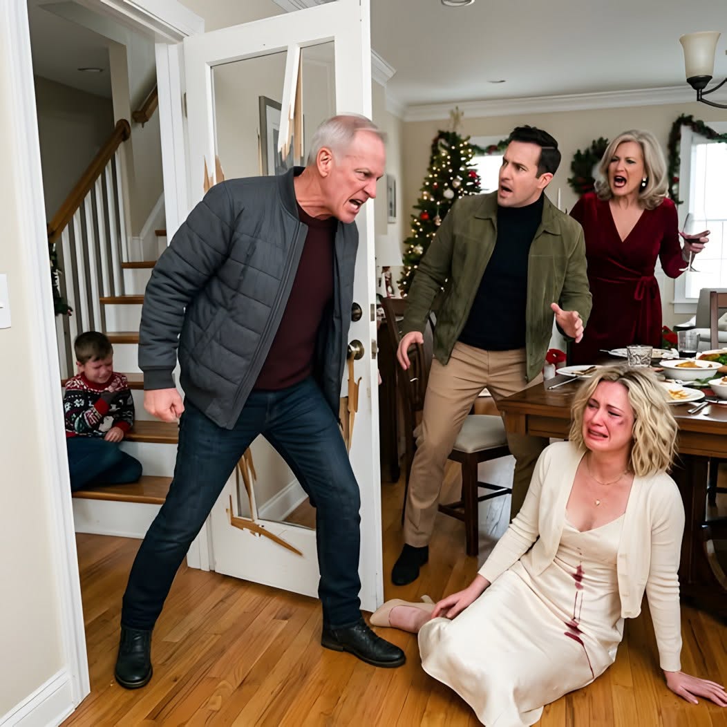 I missed Christmas dinner because of urgent business, but then my neighbor sent me a video of my son-in-law hitting my daughter while my mother-in-law splashed wine in her face. I rushed over, kicked down the door, stormed inside, and said five words that made them start running.
