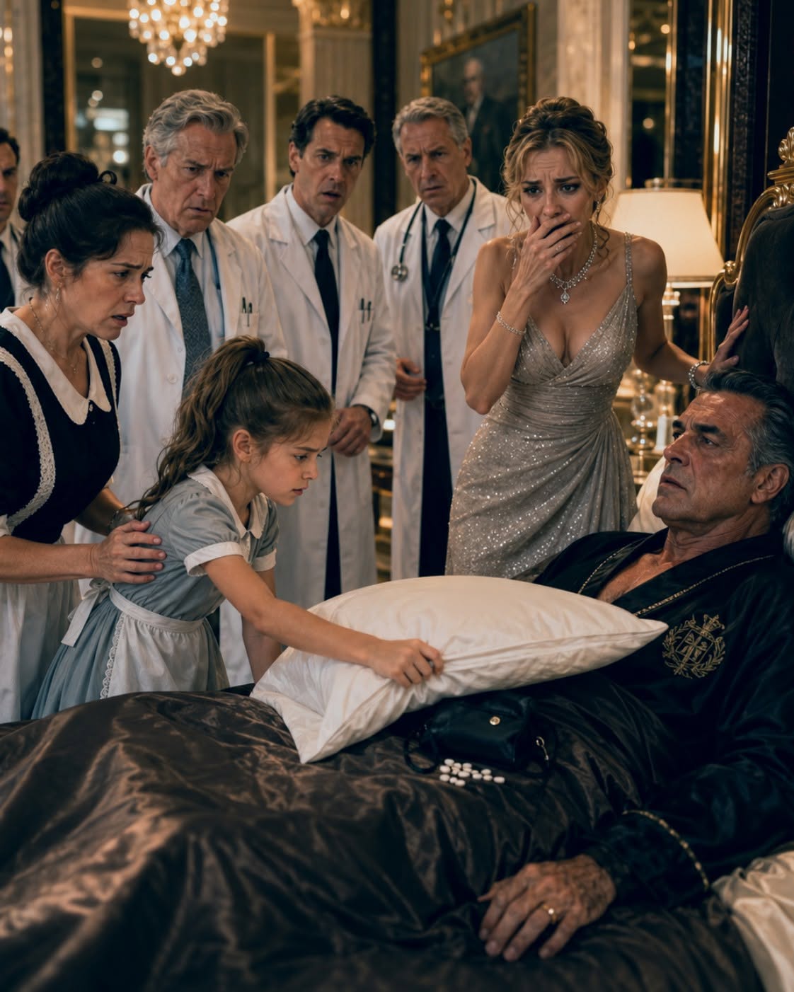 The most powerful mafia boss in Chicago was dying inside his own mansion while the woman he planned to marry secretly hid something beneath his pillow every single night. Everyone believed America’s best doctors would save him, but an eight-year-old maid’s daughter—me—was the one who uncovered the secret that could bring his entire empire crashing down.