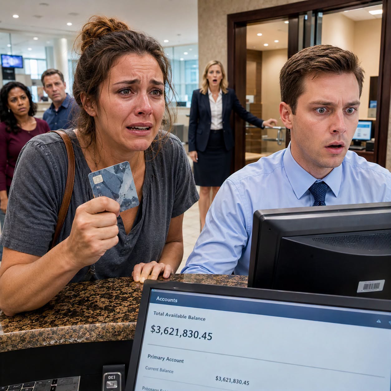 I stood on the sidewalk with only $43 in my pocket when my husband slammed the door shut. “Never come back,” he sneered. Desperate, I rummaged through my old belongings and found my late father’s dusty bank card. At the bank, the teller froze, whispering, “Ma’am… do you know the balance of this account?” His face turned pale. And in that very moment, my shattered life took a new turn.