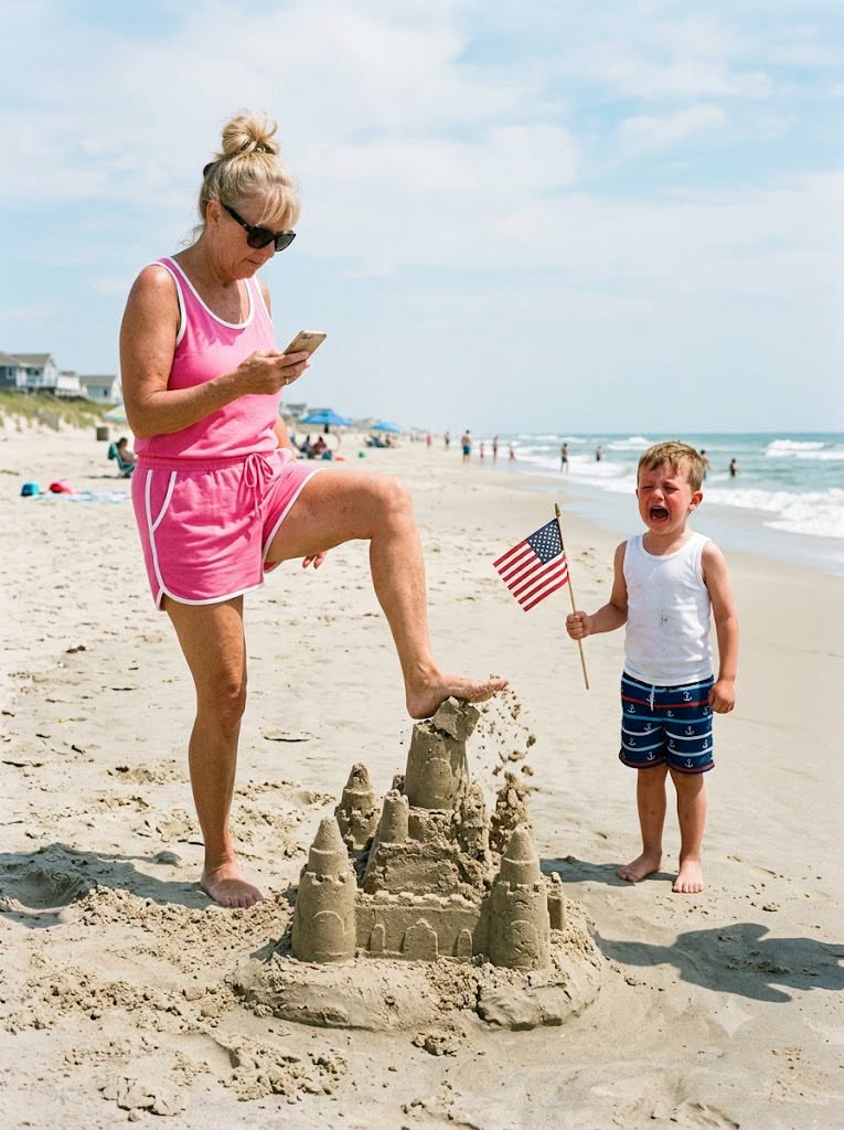 An entitled woman kicked my son's sandcastle into the ocean because it ""ruined her view""—twenty minutes later, the lifeguard walked straight toward her carrying a golden box.