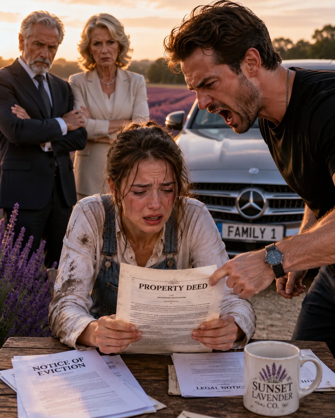 "Sign the deed or I’ll sn:a:p your arm right here!” my brother screamed while slamming me against the truck outside Sunset Lavender Co. as our parents watched without emotion. They abandoned me on worthless dirt years ago, but now they want my multi-million-dollar farm to erase his debts — completely unaware I secretly sold everything months earlier.