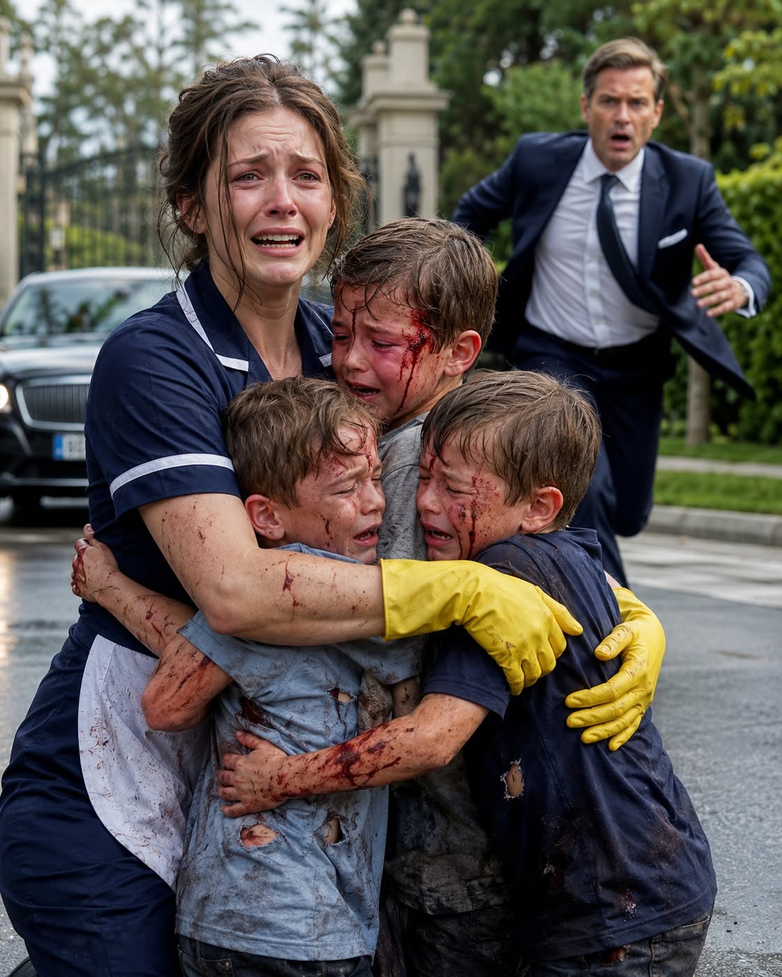 I was accused of being a thief, thrown out of a billionaire’s mansion without a chance to defend myself, and forced to walk away from the three little boys who called me Mom. Minutes later, those same children came running toward me barefoot, bleeding, and screaming words that made their father freeze in horror. In that instant, everything he believed began to fall apart.