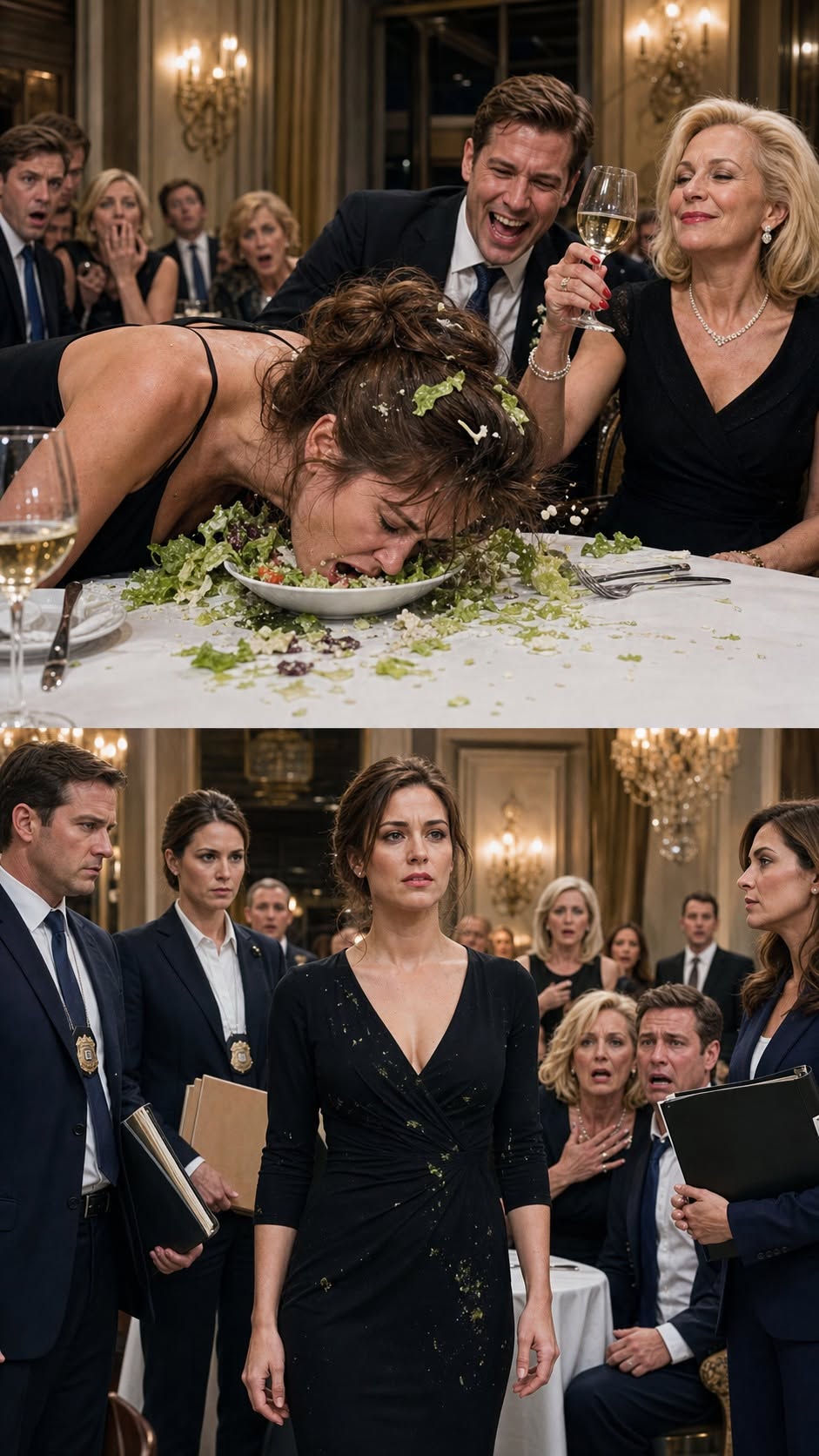 I was just trying to survive dinner when my mother-in-law kicked my chair and sent me face-first into my salad. “Oh honey, maybe next time sit up straighter,” she said, while my husband laughed like it was the funniest thing he’d ever seen. They thought they had humiliated me in public. They had no idea I already knew their secret—or that this dinner was about to destroy both of them.
