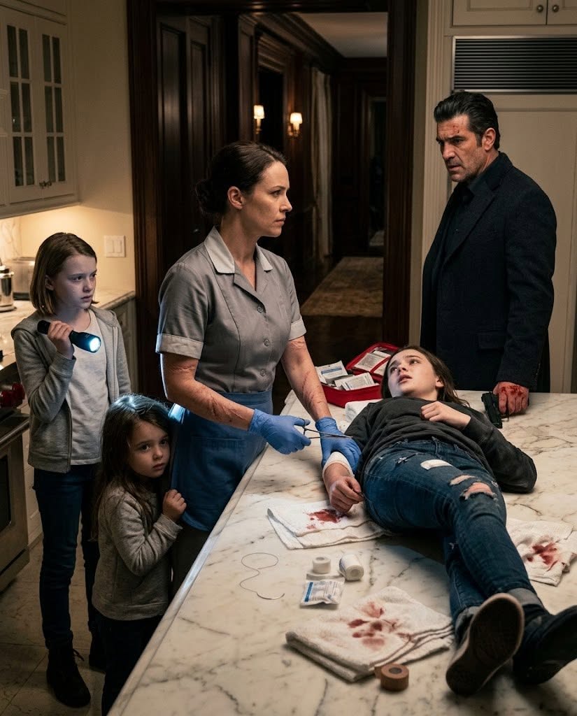 Gabriel Romano came home early and found his quiet maid stitching his seventeen-year-old daughter on the marble kitchen island.