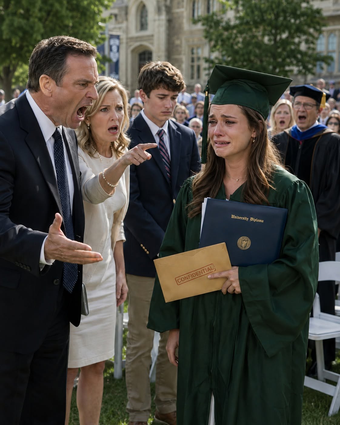 👍 I was at my graduation when my father sla/pp/ed me so hard my graduation cap flew to the ground. My mother screamed, “You’re nothing but a failure in a graduation gown!” Everyone expected me to fall apart, but instead I picked up my diploma, asked for the microphone, and revealed the truth my family had hidden for four years.