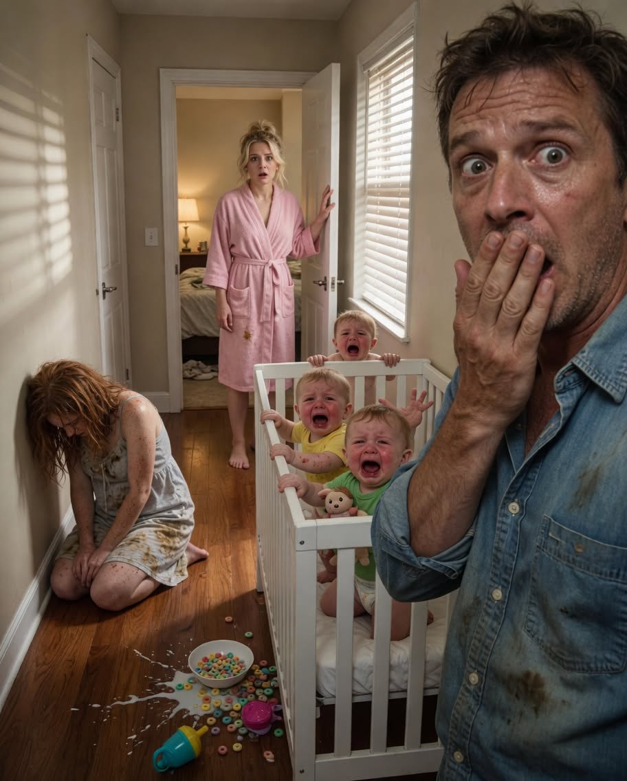I canceled my private trip after a hidden camera captured my triplets screaming from behind a locked room. Outside the door, my fiancée calmly whispered, “Be quiet, or you won’t eat tonight.” I nearly crashed making a U turn back home. But when I finally broke that door open, my boys weren’t the only prisoners inside the house, and the truth waiting upstairs was worse than anything I had imagined.