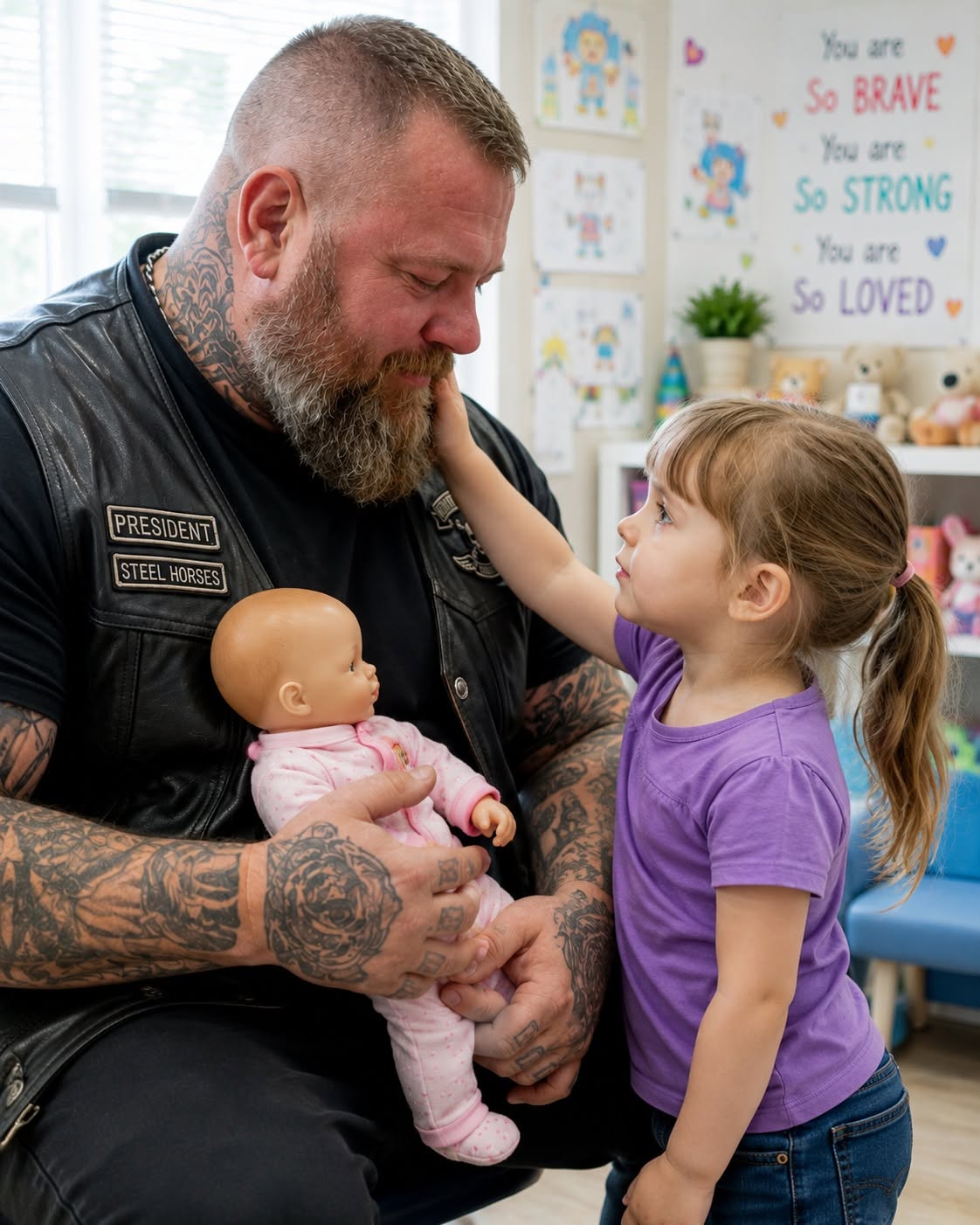 👉His little girl wouldn’t speak after losing her baby brother—then her biker dad did the impossible