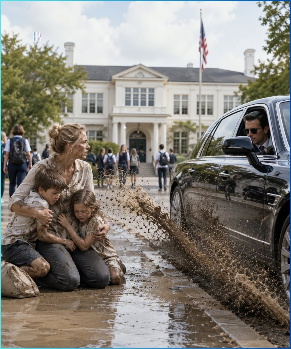 The Billionaire’s Car Splashed Mud on a Mother and Her Children, Then One Name on a School Wall Ruined Him.