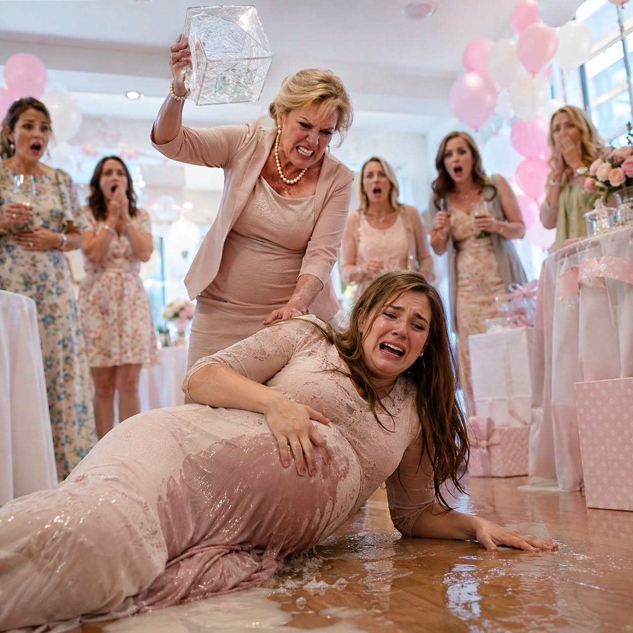 I was eight months pregnant, standing under pastel balloons, when my friends cheered, “For you—and the baby.” Someone whispered, “We raised $50,000 for your medical bills.” I was crying, laughing… until my mom’s eyes locked on the donation box. “Move,” she snapped, grabbing for it. “Mom, no—this isn’t yours!” Her smile vanished. She reached behind the table, yanked out a heavy iron rod from the decorations, and hissed, “You don’t deserve this.” Then—CRACK. The blow slammed into my belly. A hot, terrifying rush… my water broke instantly.