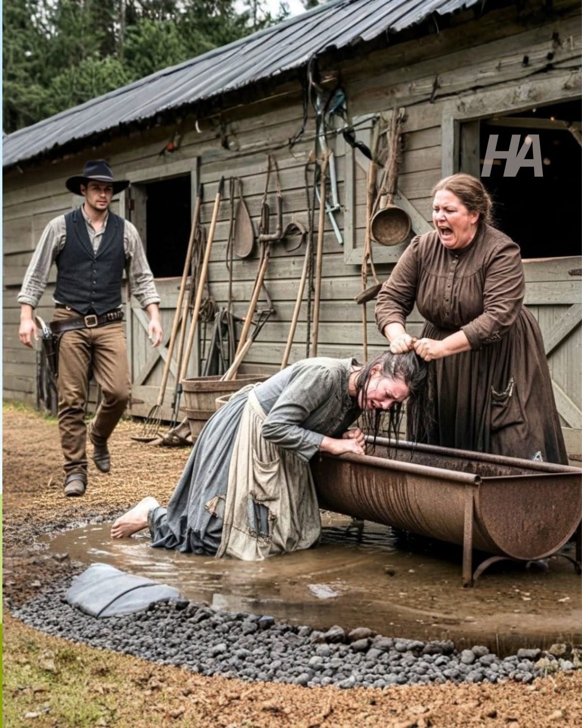 SHE WAS FORCED FACE-FIRST INTO A PIG TROUGH EVERY DAY… UNTIL A PASSING COWBOY SAW THE BRUISES AND DECIDED THIS TOWN WASN’T GOING TO LOOK AWAY ANYMORE.
